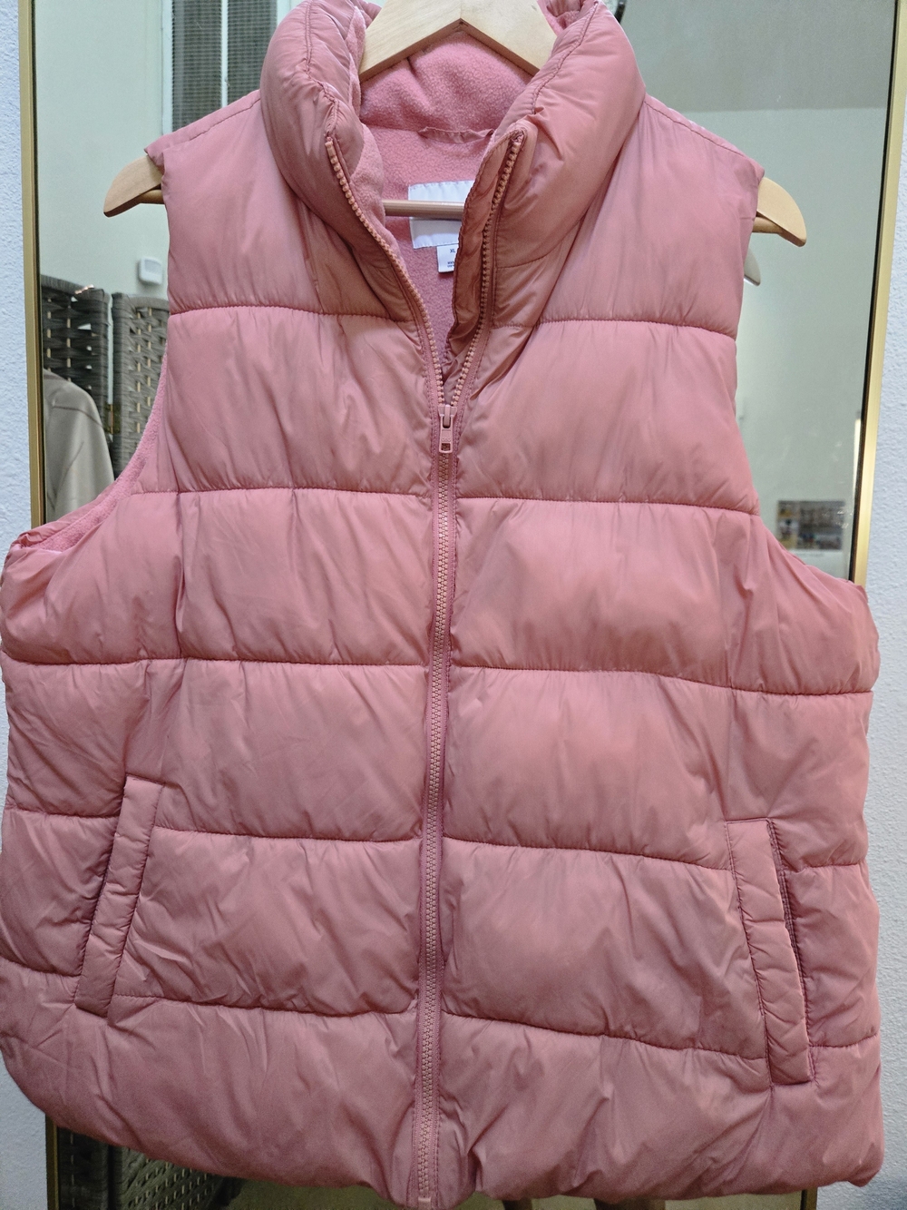 Old Navy Pink Puffer Vest Fleece Lined Full Zip XL